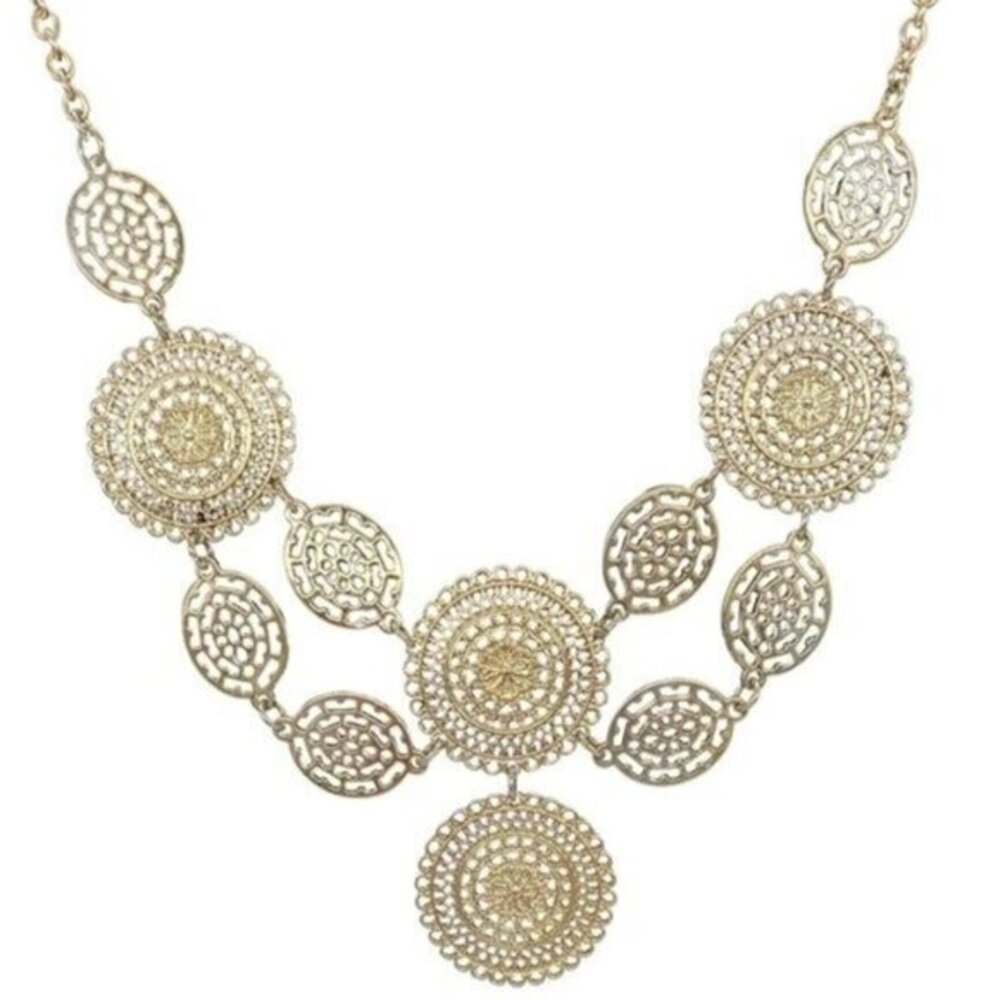 Gold Tone Statement Medallion Necklace